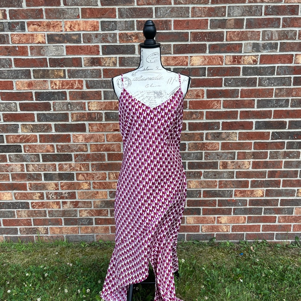 Scoop NYC Red and White Asymmetrical Ruffled Midi Dress